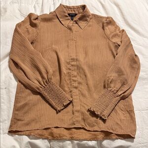 Express - Tan Blouse with Smocked Cuffs - Small